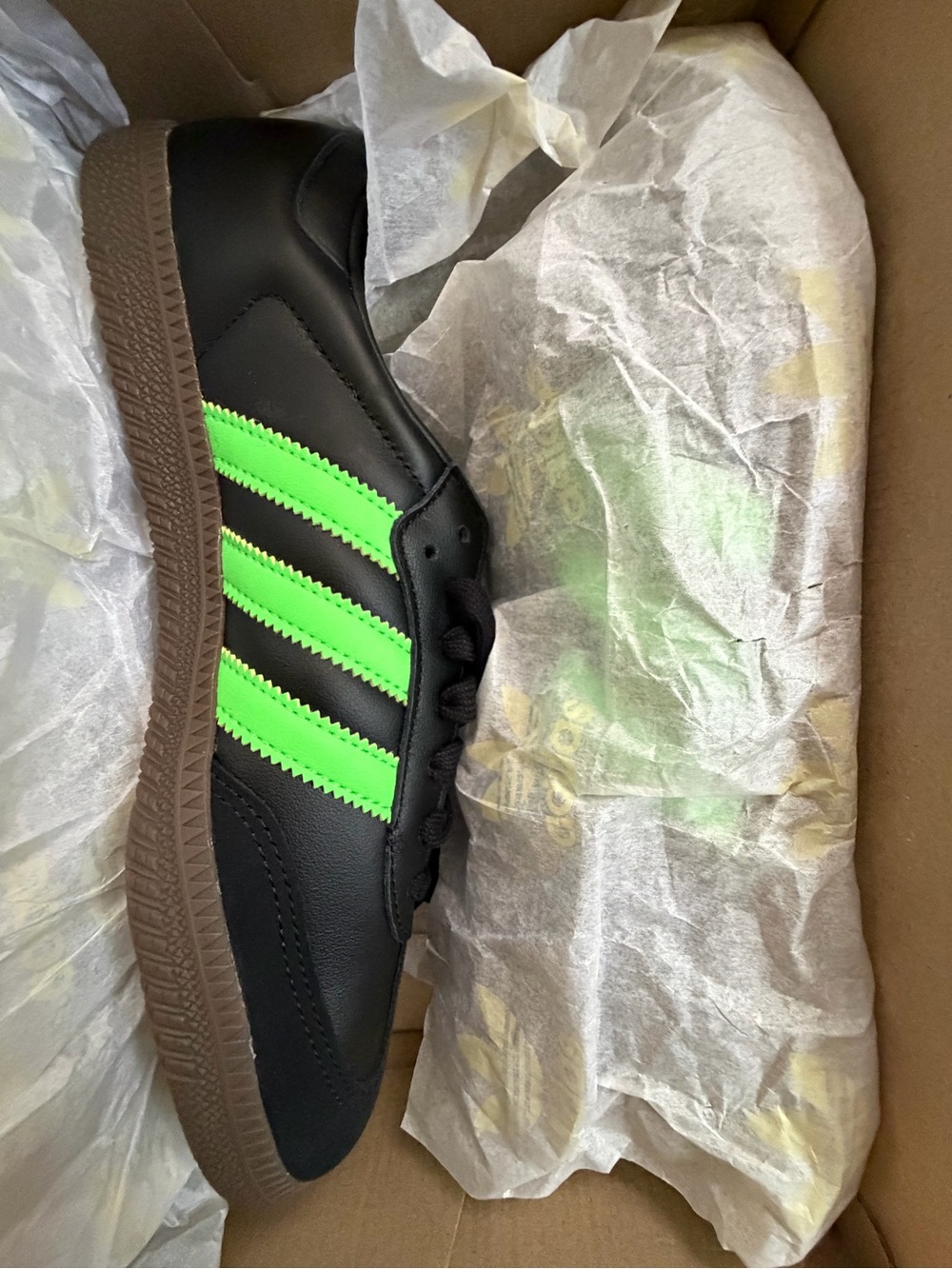 adidas Samba Black with Neon Green Stripes - Picture 4 of 6